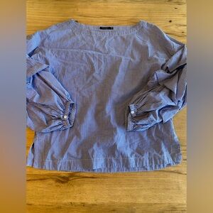 Max Jeans Blue and White Checkered Flamingo Sleeve Blouse Medium Women’s Prelove